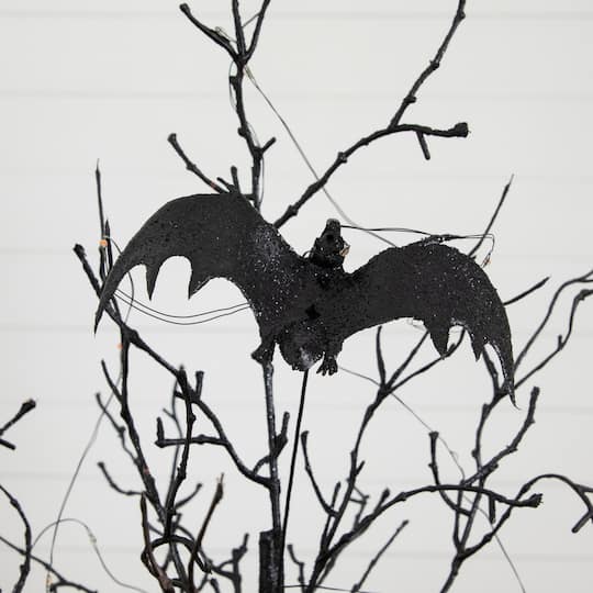 2ft. Pre-Lit Artificial Black Spooky Twig Tree with Bats and 40 Orange & Purple LED Lights